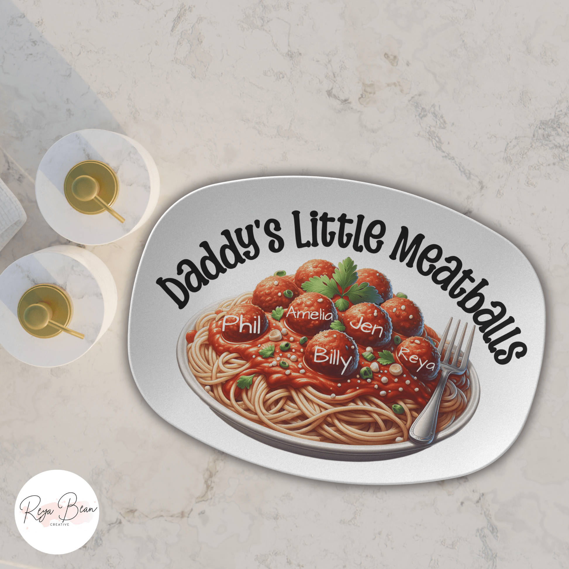 Custom Father's Day Platter Gift for Dad, Daddy's Little Meatballs Personalized Kids' Names Pasta Serving Tray, Custom Spaghetti Plate