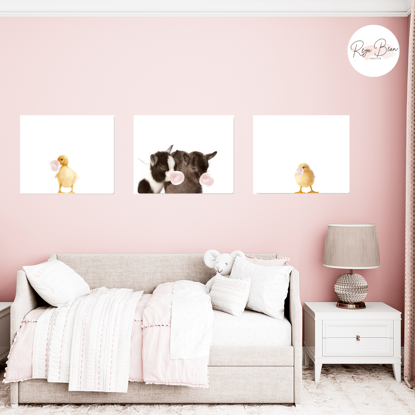 Cute Baby Pig Blowing Bubblegum - Metal Wall Art