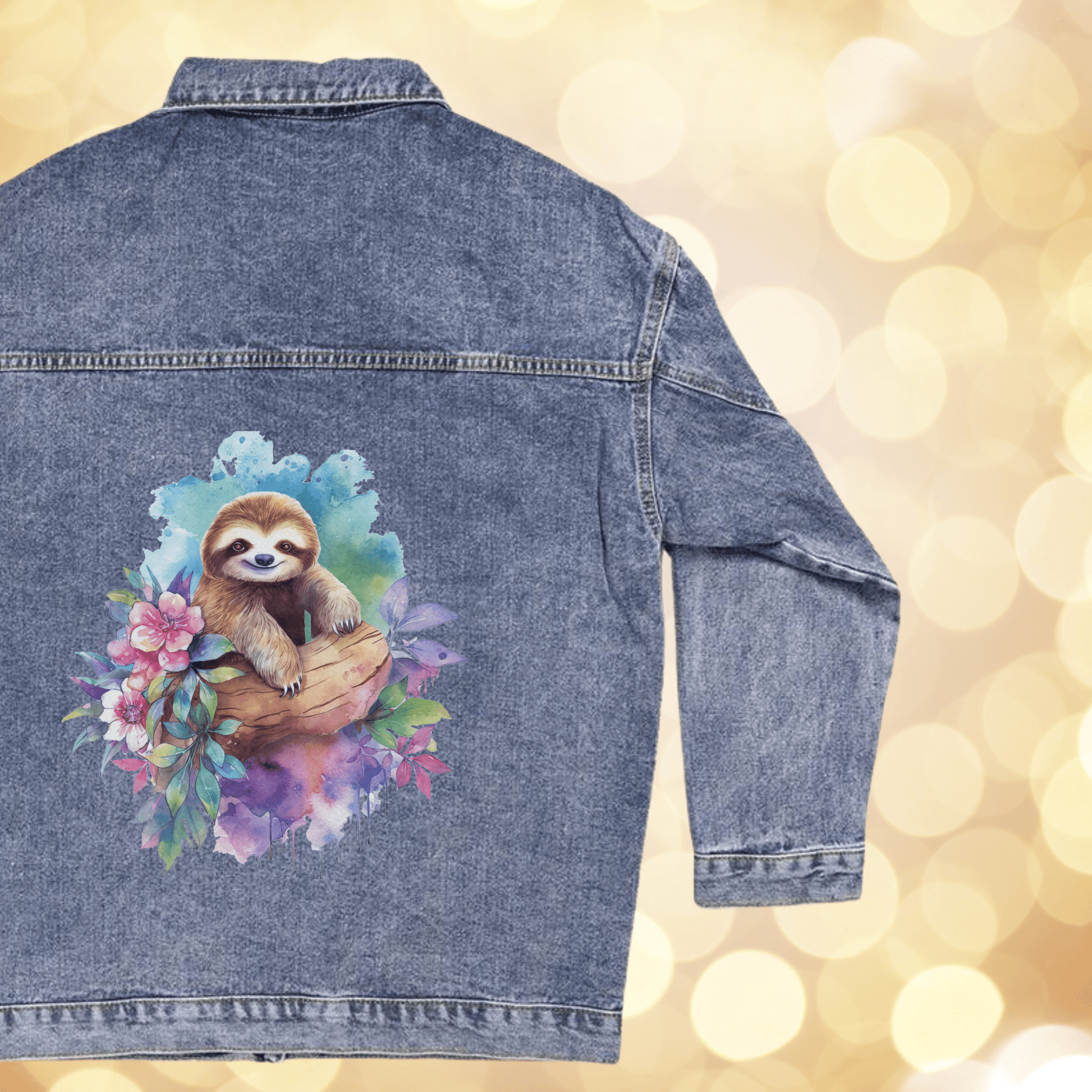 Sloth Jean Jacket Gift for Person Who Loves Sloths, Cute I Love Sloths Oversized Women's Denim Jacket, Boyfriend Fit 90s Sloth Jacket