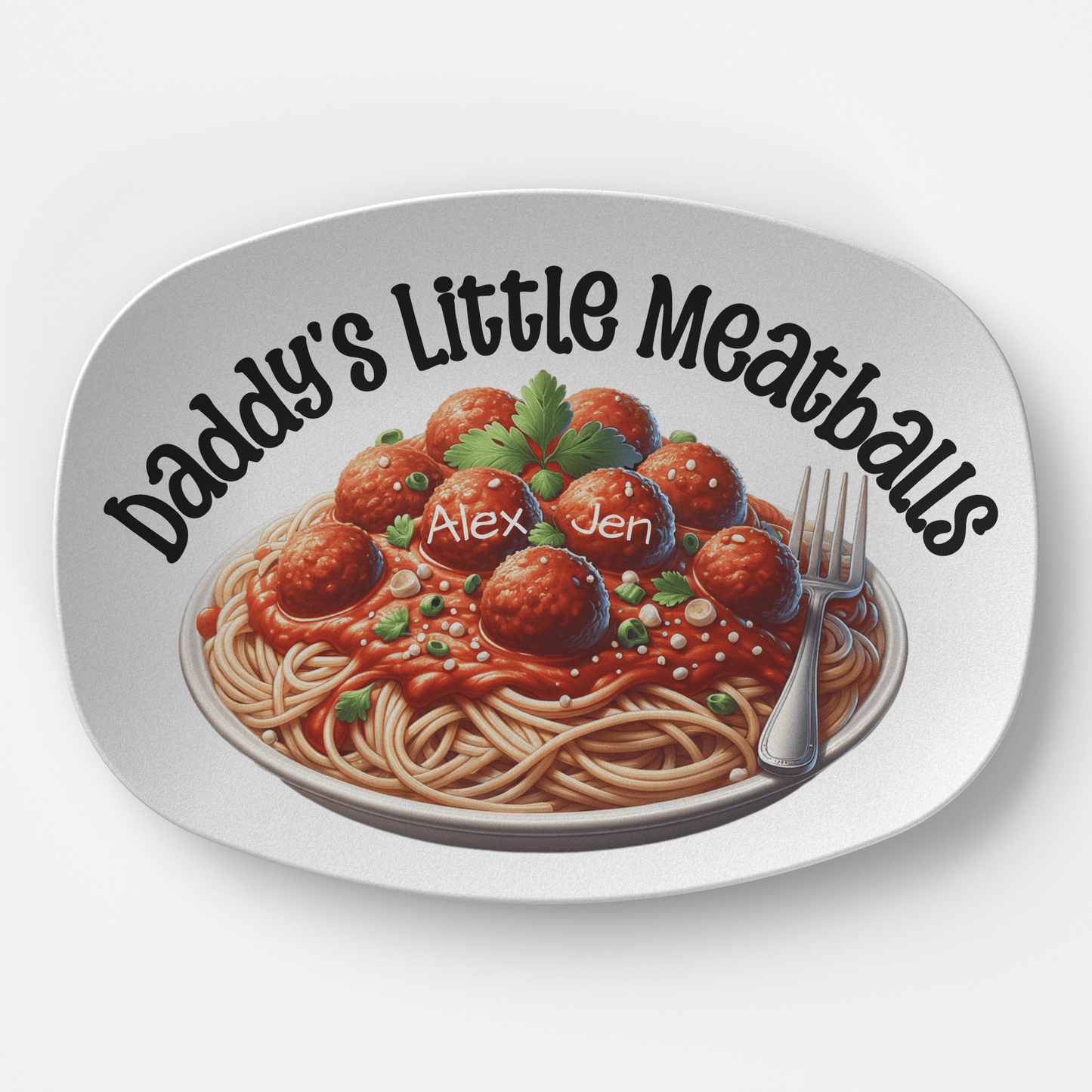 Custom Father's Day Platter Gift for Dad, Daddy's Little Meatballs Personalized Kids' Names Pasta Serving Tray, Custom Spaghetti Plate