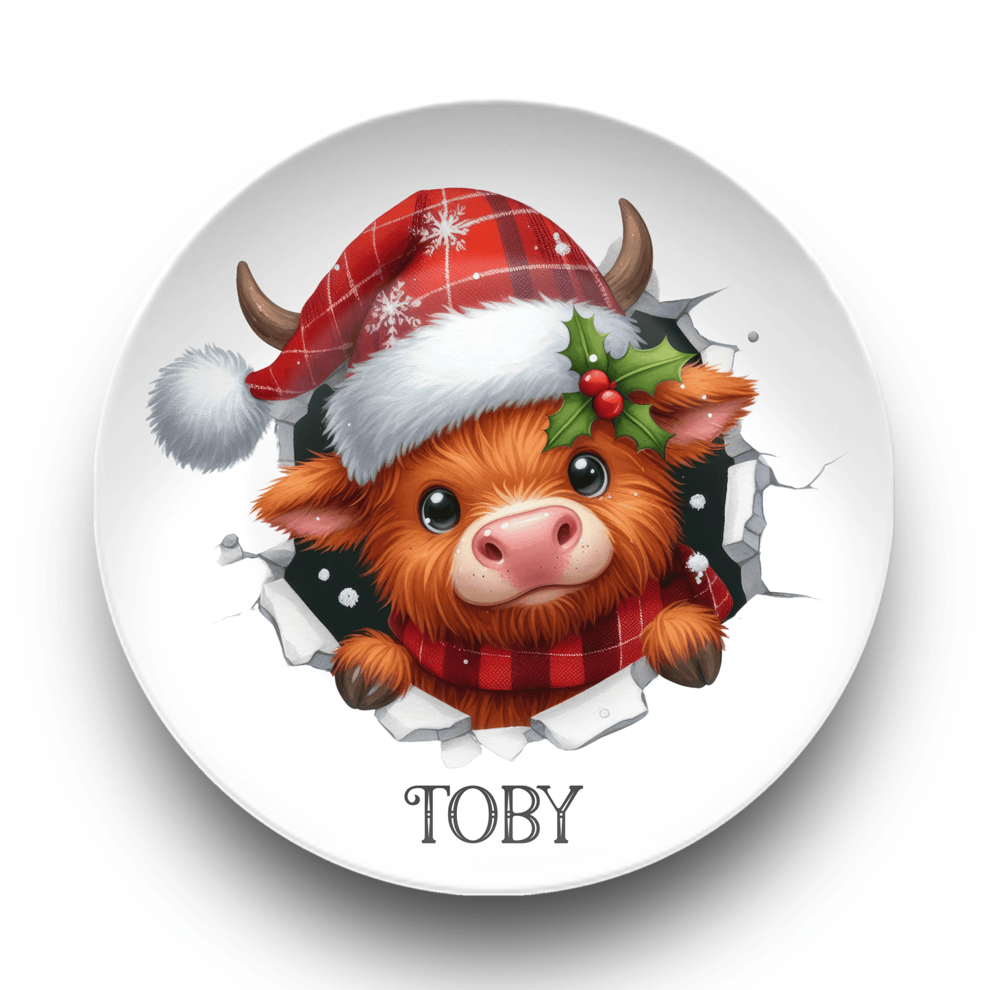 Highland Cow Christmas Plates, Unbreakable DecoPlate Dinnerware Set of 8 Cow Lover Design Xmas Dishes, Farmhouse Holiday Cow Dining Set Gift