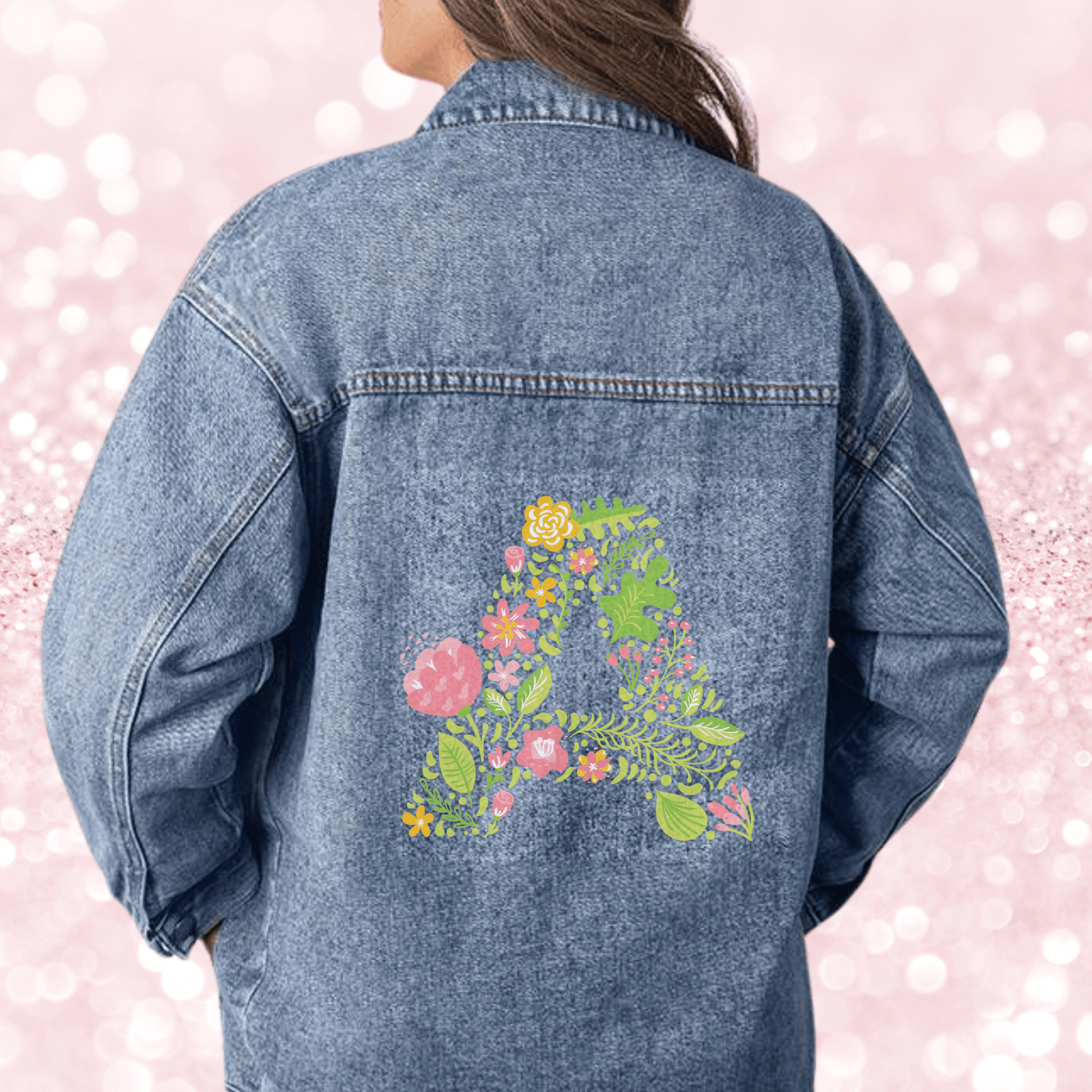 Bridesmaid Custom Initial Jean Jacket, Wedding Day Denim Jacket Bridal Party Gift, Honeymoon Outfit Wife, Personalized Floral Bride Monogram