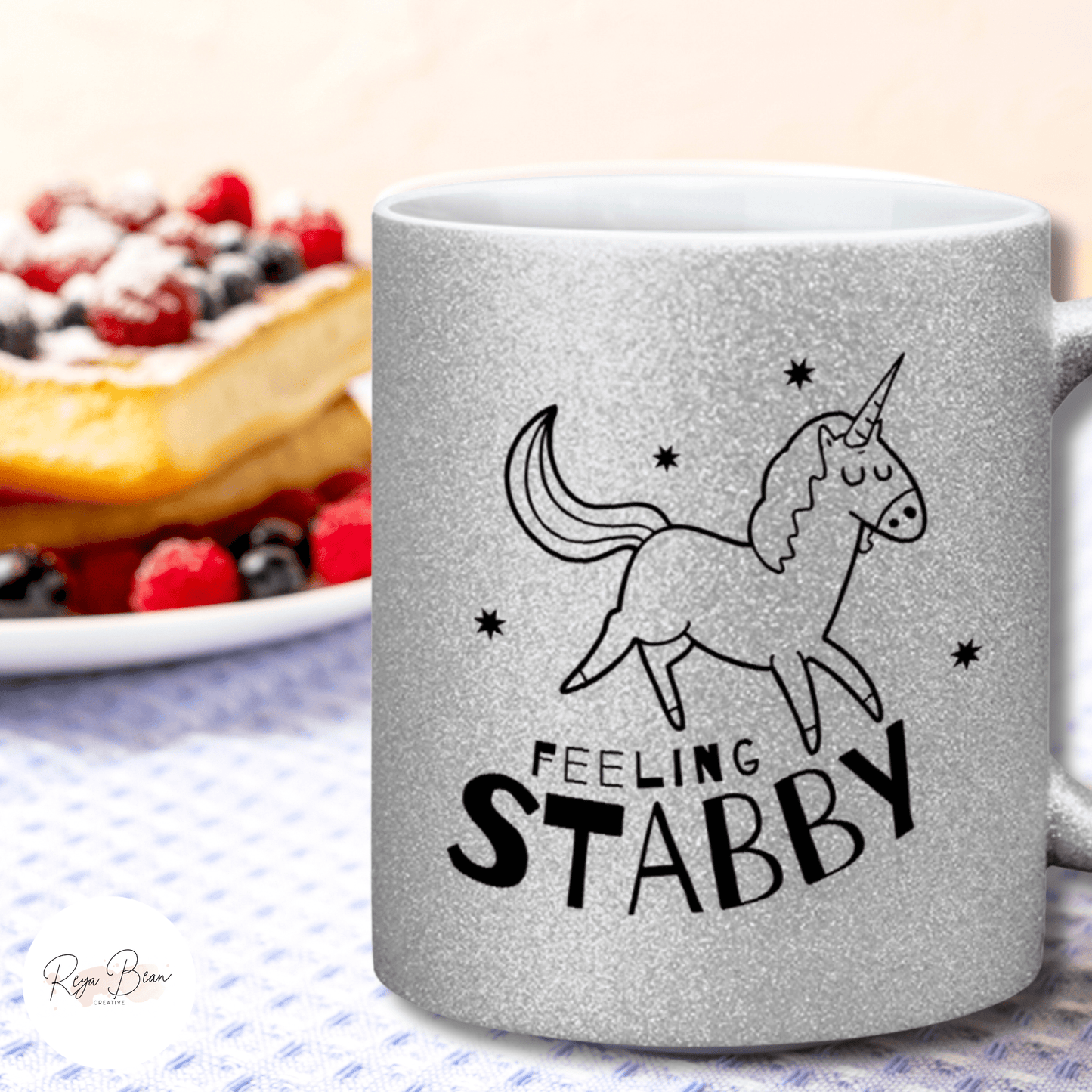 Glitter Unicorn Mug Feeling Stabby, Funny 11oz Ceramic Sparkling Coffee Mug, Unicorn Lover Gift for Her, Sparkly Hand Wash Tea Mug