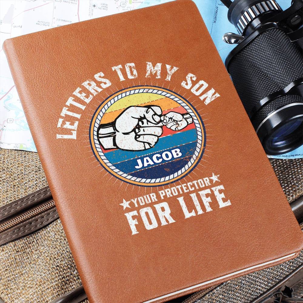 Father's Day Custom Letters to My Son Journal Gift, Vegan Leather Graphic Journal, Dad Protective Notes to Child New Dad Keepsake