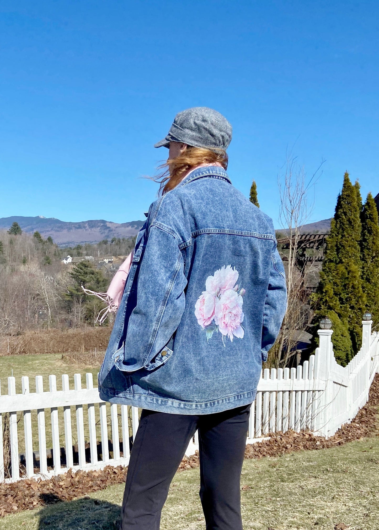 Pink Peonies Floral - Women's Oversized Jean Jacket