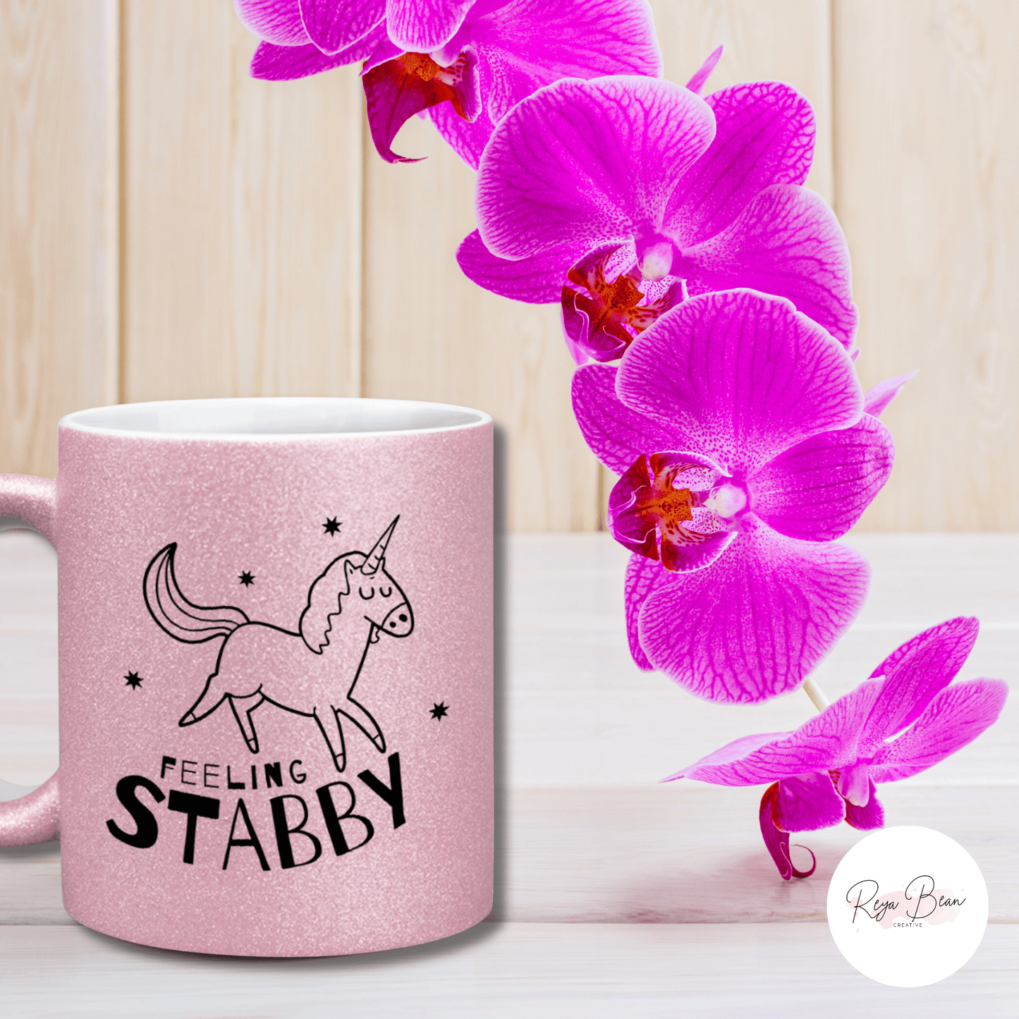 Glitter Unicorn Mug Feeling Stabby, Funny 11oz Ceramic Sparkling Coffee Mug, Unicorn Lover Gift for Her, Sparkly Hand Wash Tea Mug