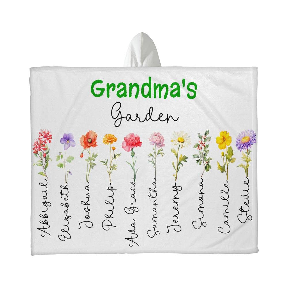 Grandma's Garden Custom Grandkids' Names & Birth Flowers Hooded Sherpa Fleece Blanket