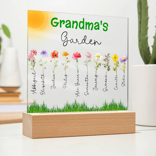 Grandma's Garden Custom Grandkids Names Birth Month Flowers - Acrylic Plaque