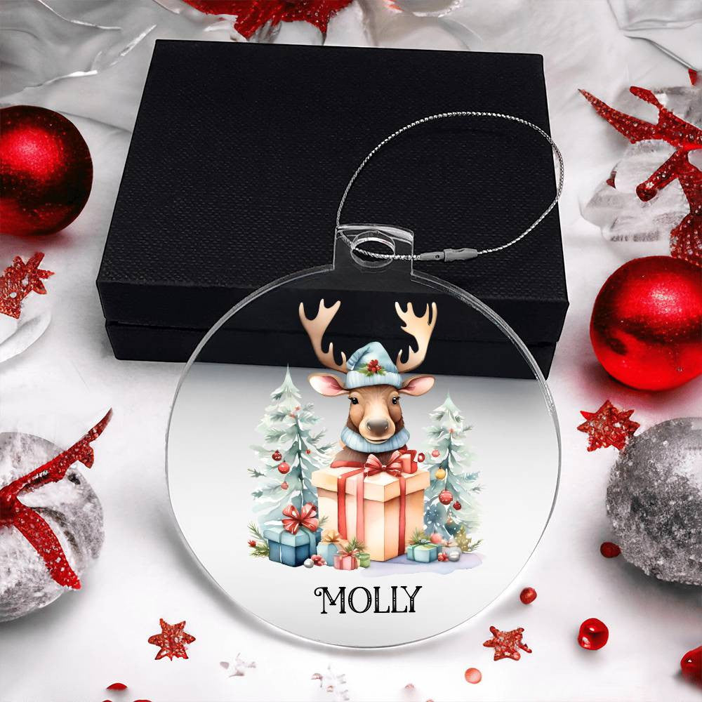 Custom Name Acrylic Christmas Ornament Cute Animals, Gift Box Stocking Stuffer Baby's First Christmas, Hedgehog Raccoon Fox Owl Deer Rabbit