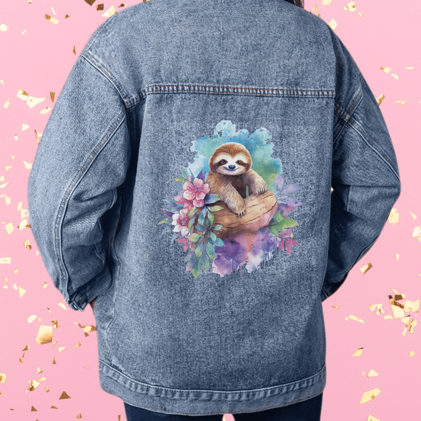 Sloth Jean Jacket Gift for Person Who Loves Sloths, Cute I Love Sloths Oversized Women's Denim Jacket, Boyfriend Fit 90s Sloth Jacket