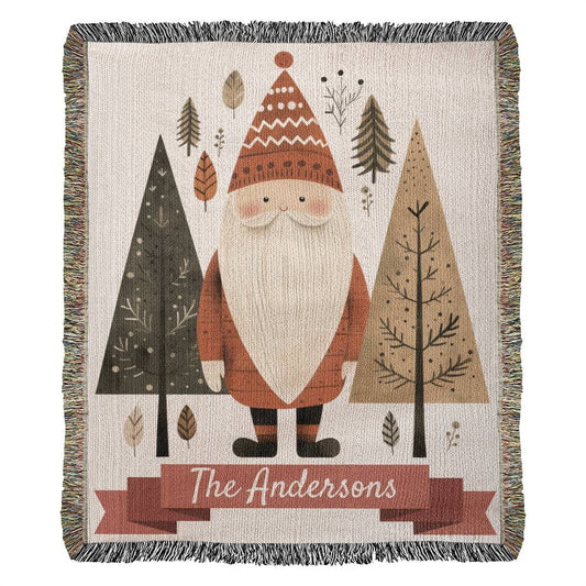 Custom Folk Art Christmas Santa Blanket Cottagecore - Heirloom Woven Cotton Throw Hygge Scandinavian