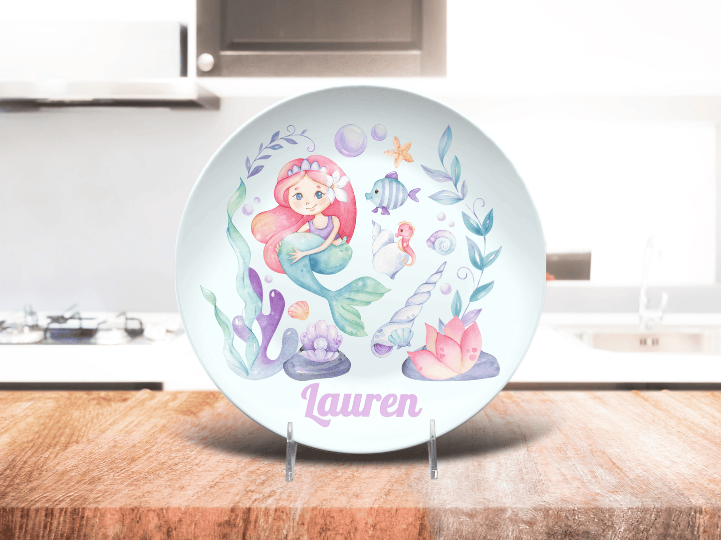 Mermaid Kids Dinnerware - Personalized Kids Plates & Durable BPA-Free Set with Silverware