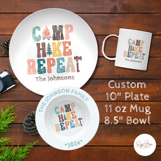 Custom Matching Camping Plate Set - Unbreakable BPA-Free DecoWare Plate, Mug, Bowl