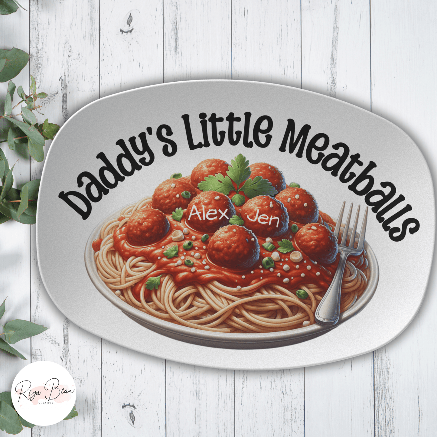 Custom Father's Day Platter Gift for Dad, Daddy's Little Meatballs Personalized Kids' Names Pasta Serving Tray, Custom Spaghetti Plate