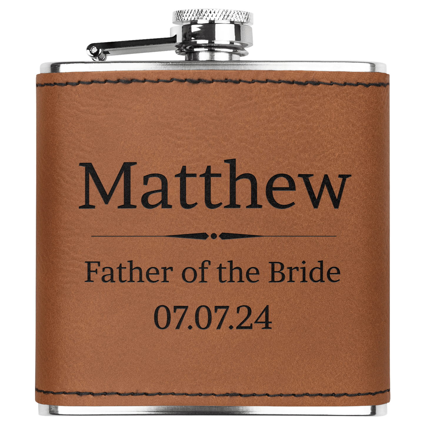 Groomsmen Custom Wedding Party Gift 6 oz Leather Wrapped Engraved Stainless Steel Flask