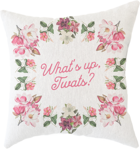 "What's Up, Twats" Funny Woven Throw Pillow, 17" x 18"