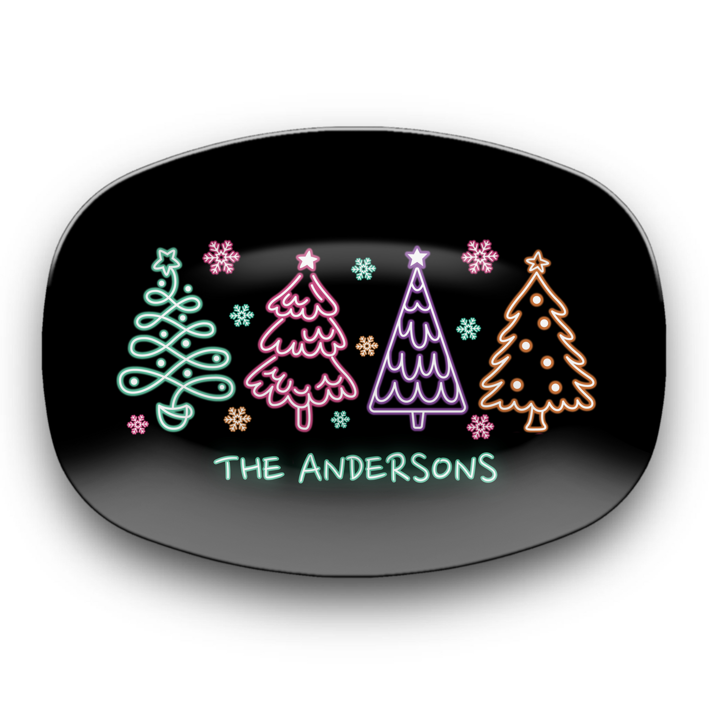 Custom Neon Christmas Tree Platter Unbreakable BPA-Free, 10 x 14"