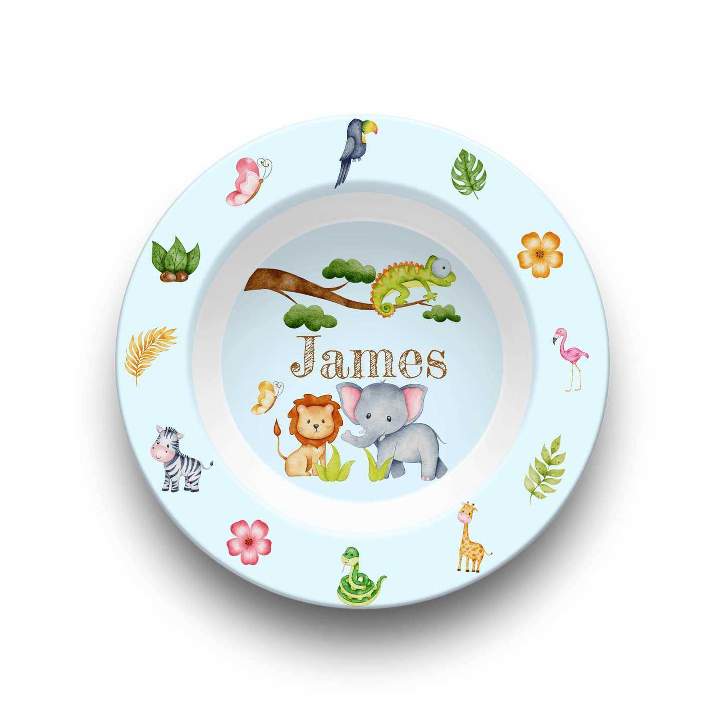 Custom Kids Safari Adventure BPA-Free Dining Set for Kids (plate, bowl, placemat, silverware)