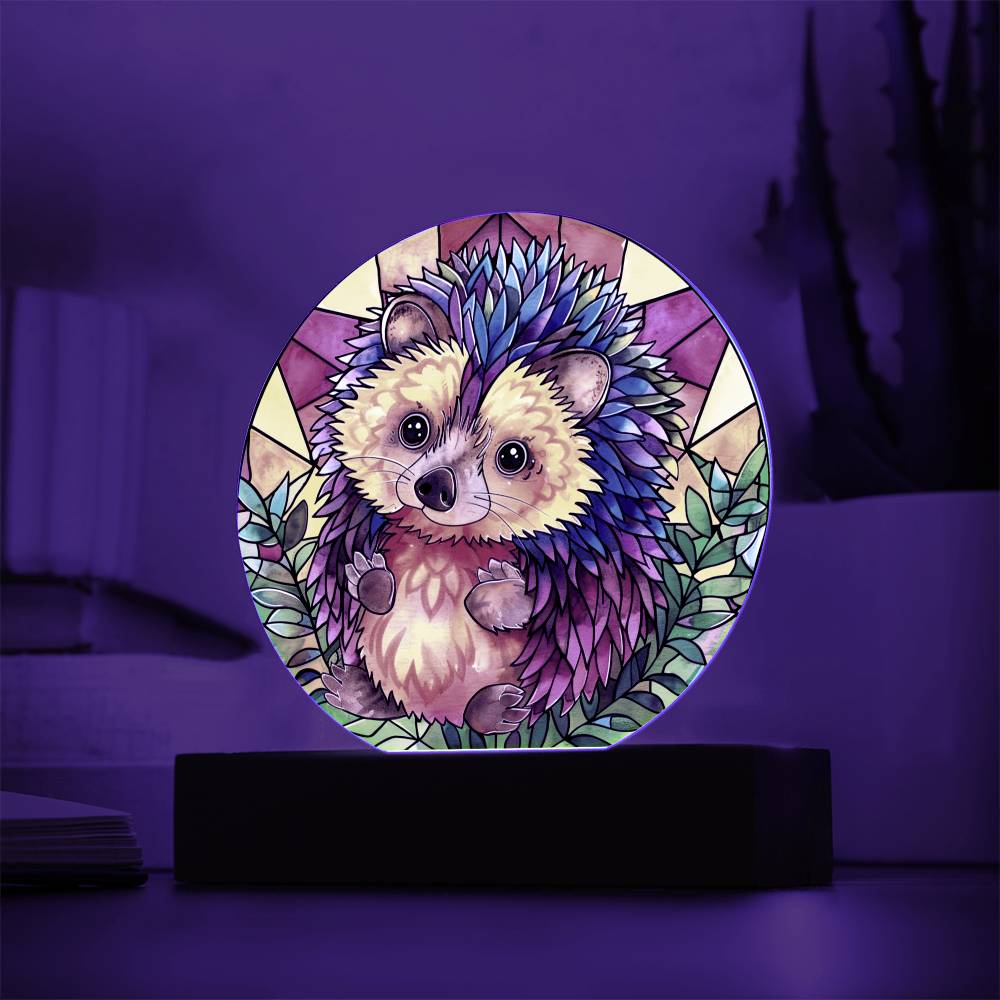 Hedgehog LED Night Light - Acrylic Plaque with Faux Stained Glass Glow
