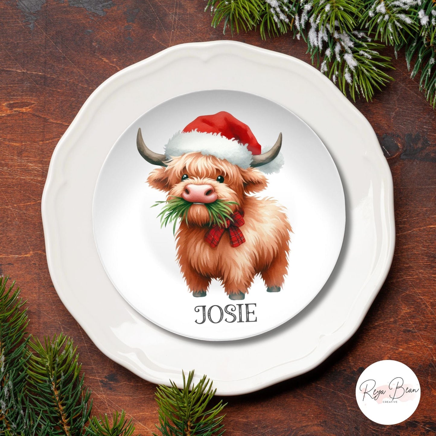 Highland Cow Christmas Plates Unbreakable DecoPlate Dinnerware - Set of 8