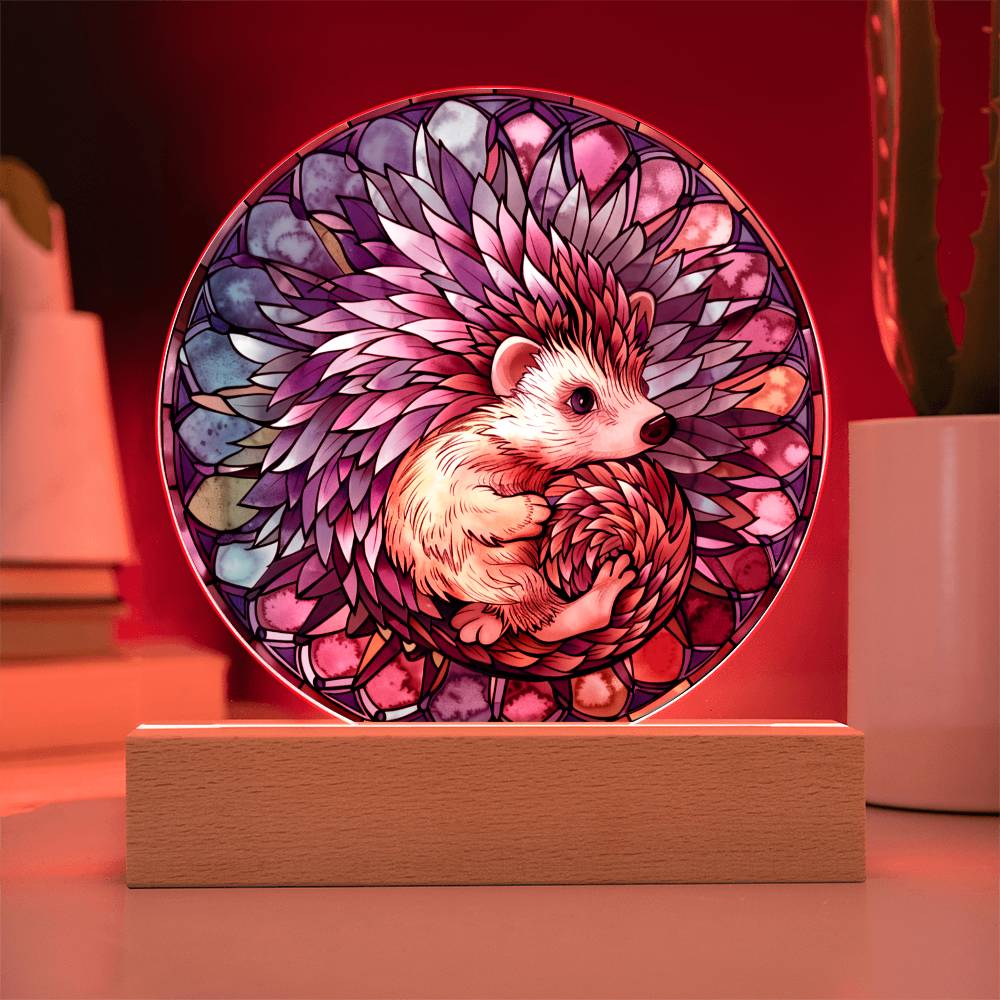 Hedgehog LED Night Light - Acrylic Plaque with Faux Stained Glass Glow