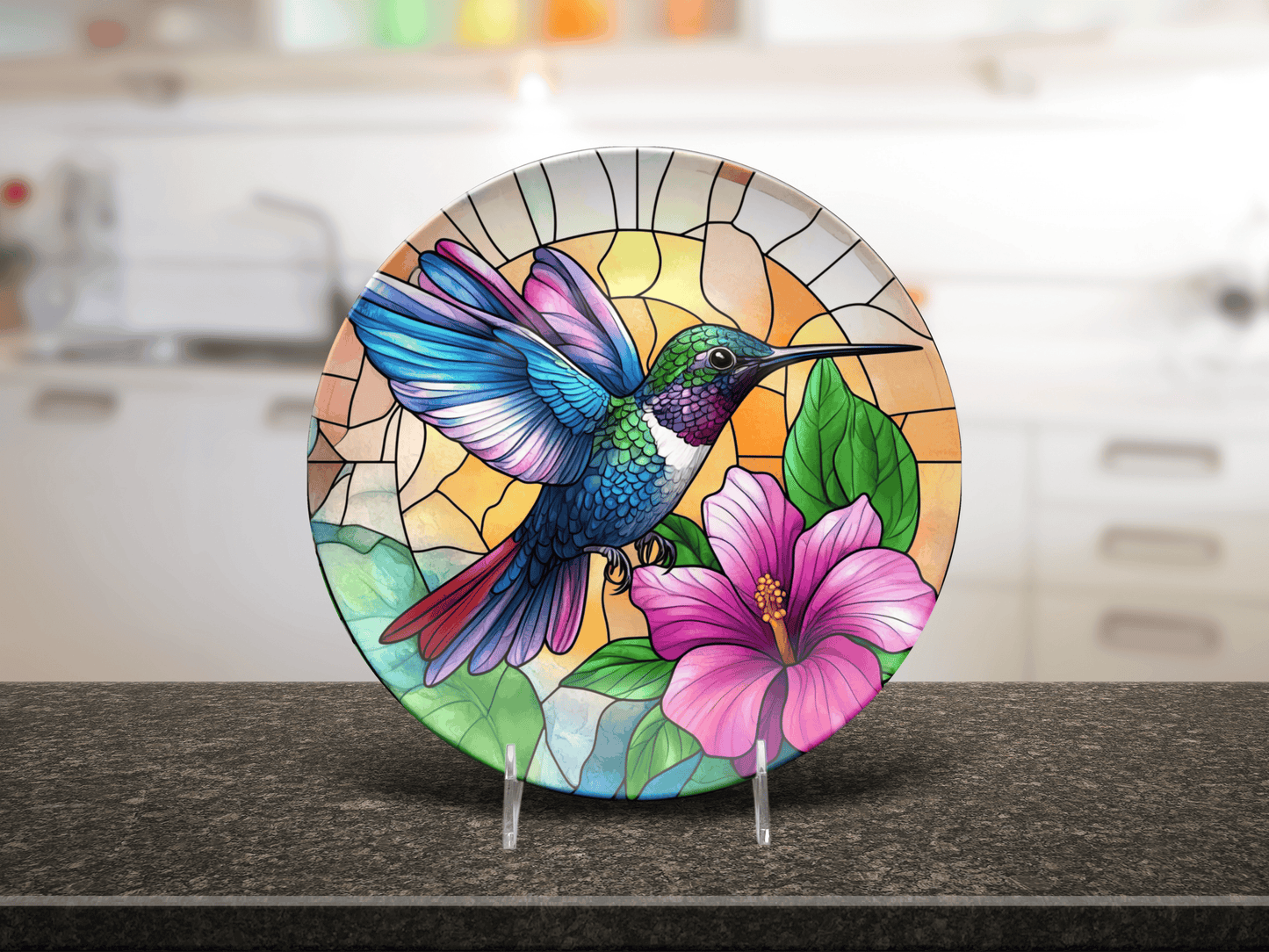 Hummingbird Party Plates – Faux Stained Glass 10 Inch Durable Dinnerware Set
