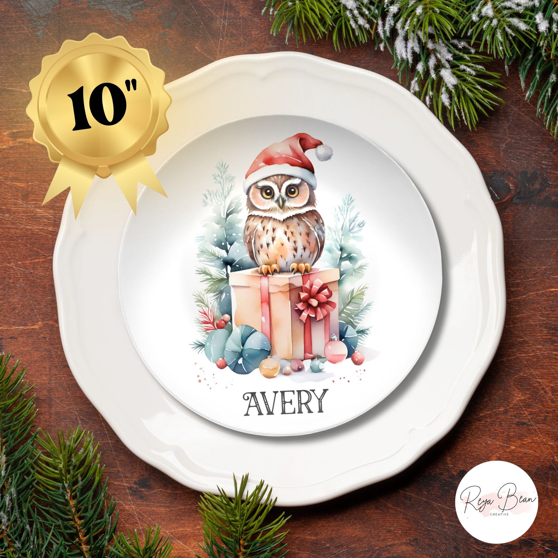 Christmas Animal Plates Cute, Unbreakable DecoPlate Dinnerware Set of 6 Xmas Dishes, Holiday Dining Set Gift Hedgehog Fox Raccoon Owl Deer