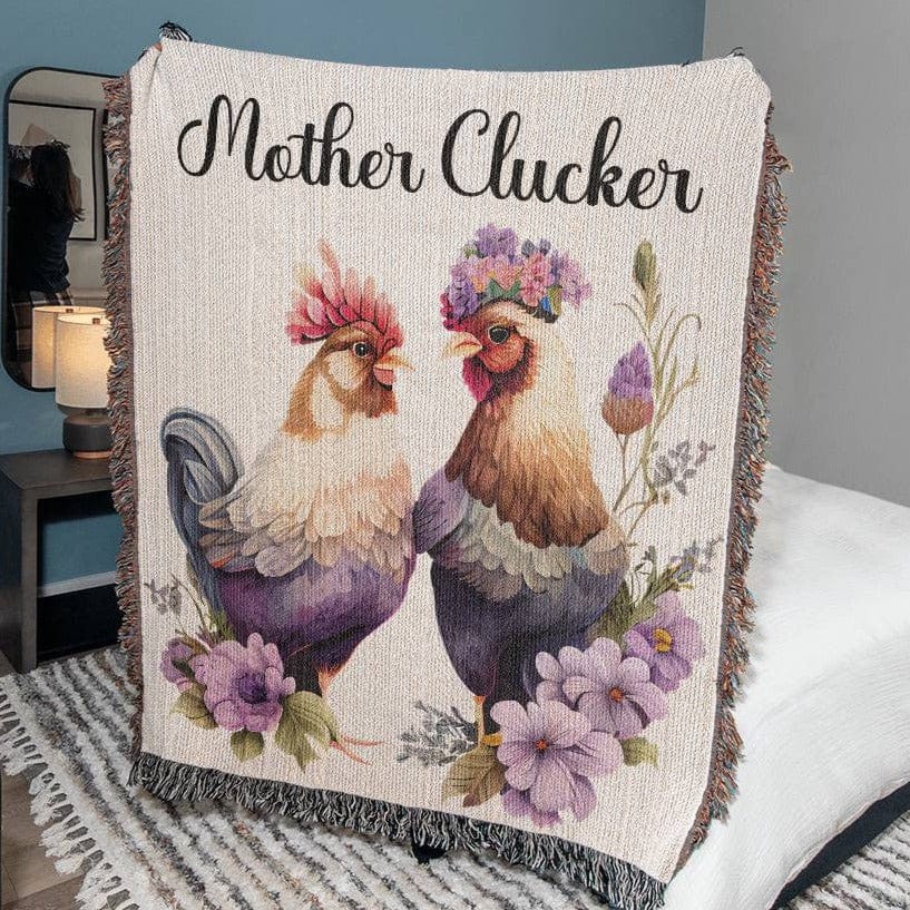 Mother Clucker Funny Floral Chickens - Heirloom Woven Blanket