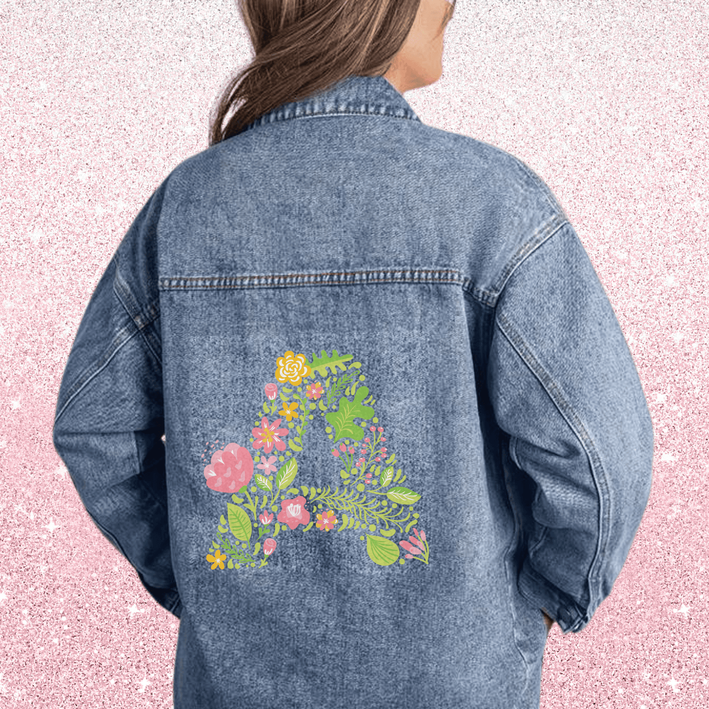 Bridesmaid Custom Initial Jean Jacket, Wedding Day Denim Jacket Bridal Party Gift, Honeymoon Outfit Wife, Personalized Floral Bride Monogram