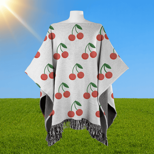 Cherries Coquette Woven Poncho - 50" x 60"