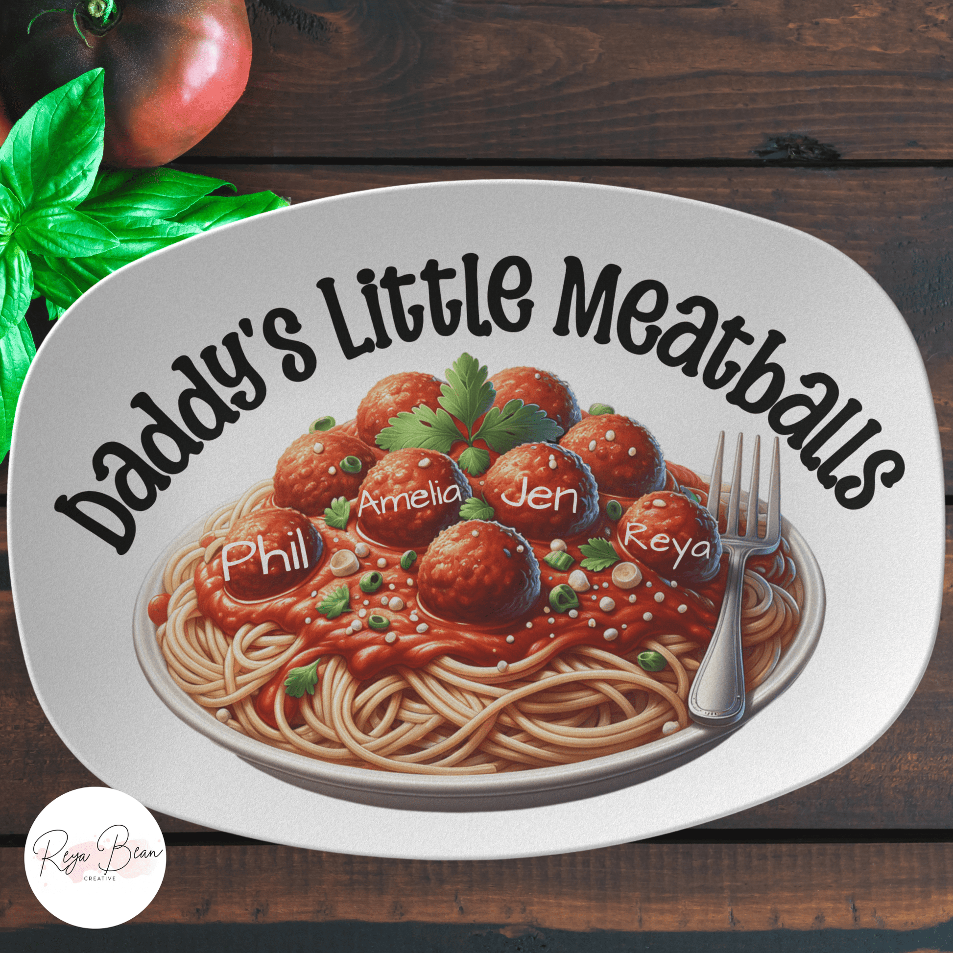 Custom Father's Day Platter Gift for Dad, Daddy's Little Meatballs Personalized Kids' Names Pasta Serving Tray, Custom Spaghetti Plate