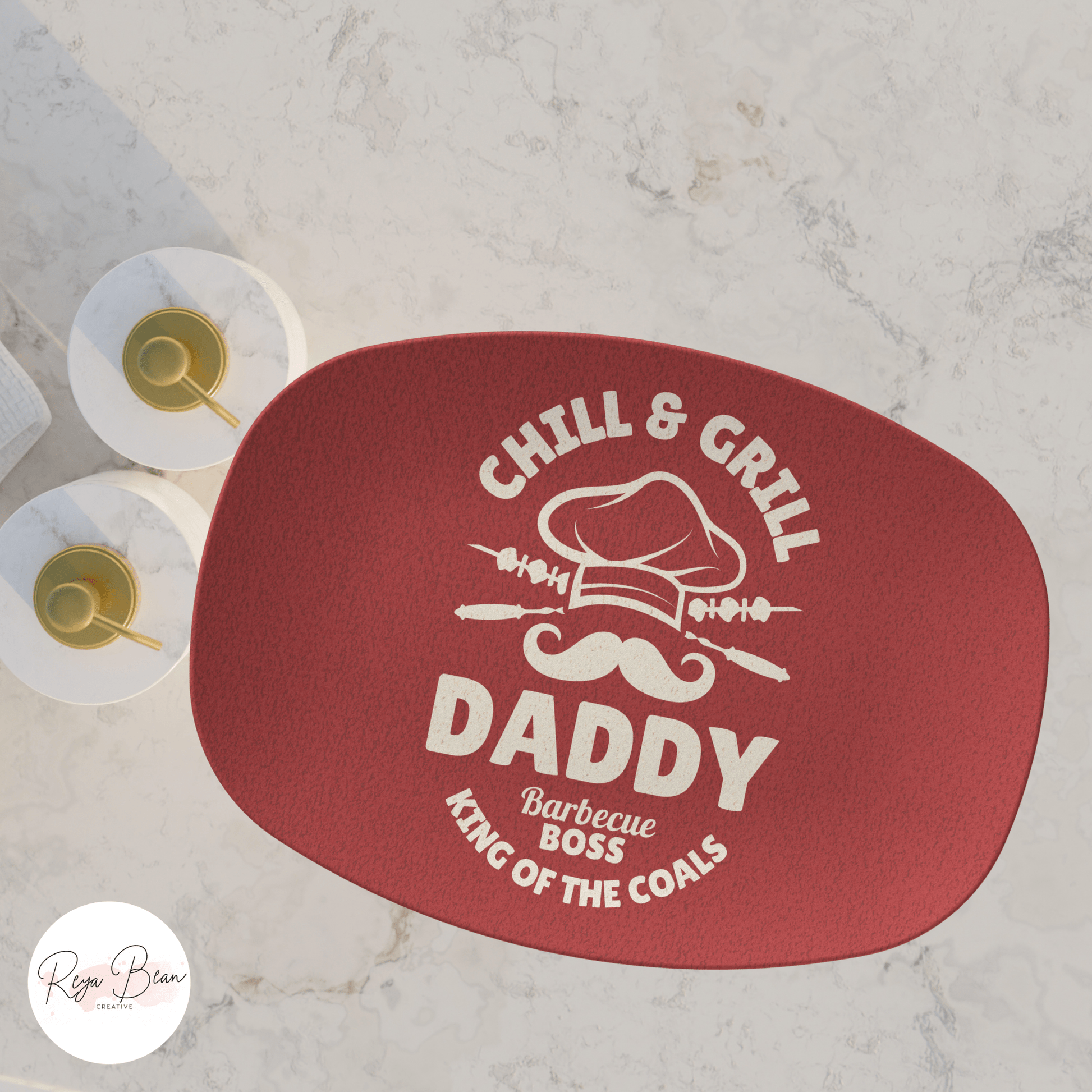 Custom Father's Day Platter Gift for Dad, Chill and Grill Daddy Barbecue Boss King of the Coals Serving Tray, Dad's Grilling Plate