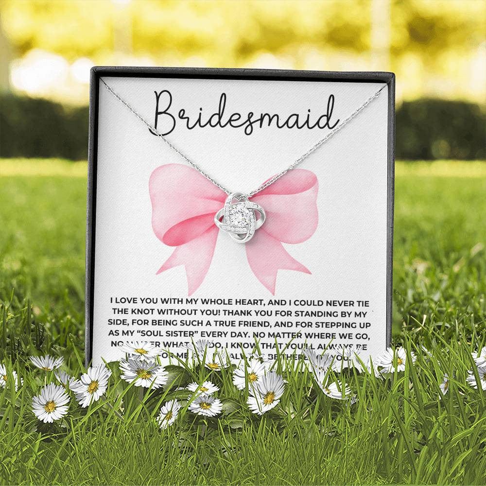 Coquette Bridesmaid Proposal Gift Love Knot Necklace - Bridal Party Gift Cute Pink Bow