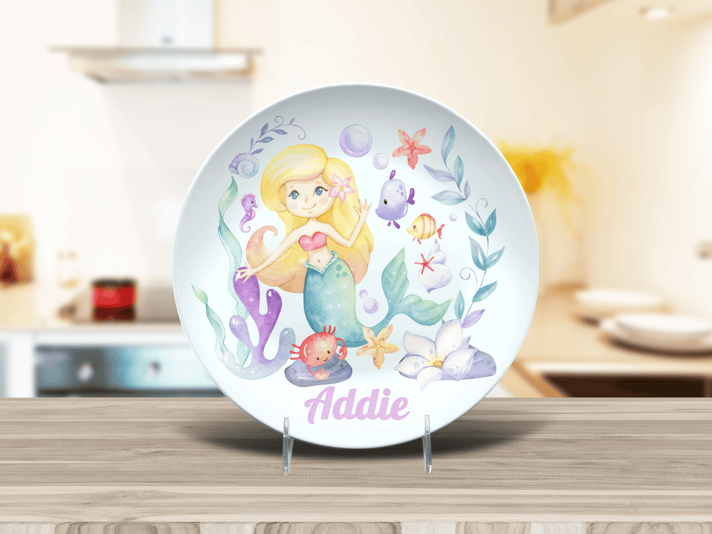 Mermaid Kids Dinnerware - Personalized Kids Plates & Durable BPA-Free Set with Silverware