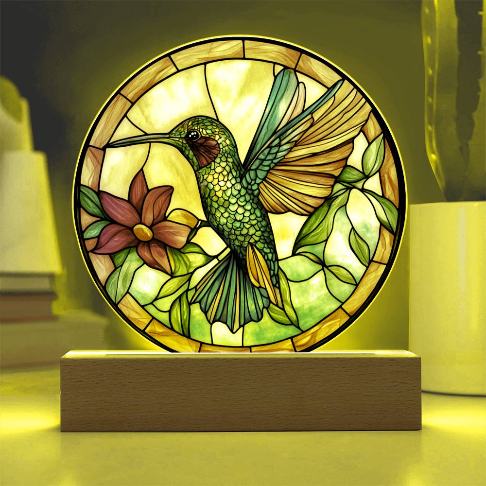 Hummingbird LED Plaque - Faux Stained Glass Acrylic Light with Soft Glow