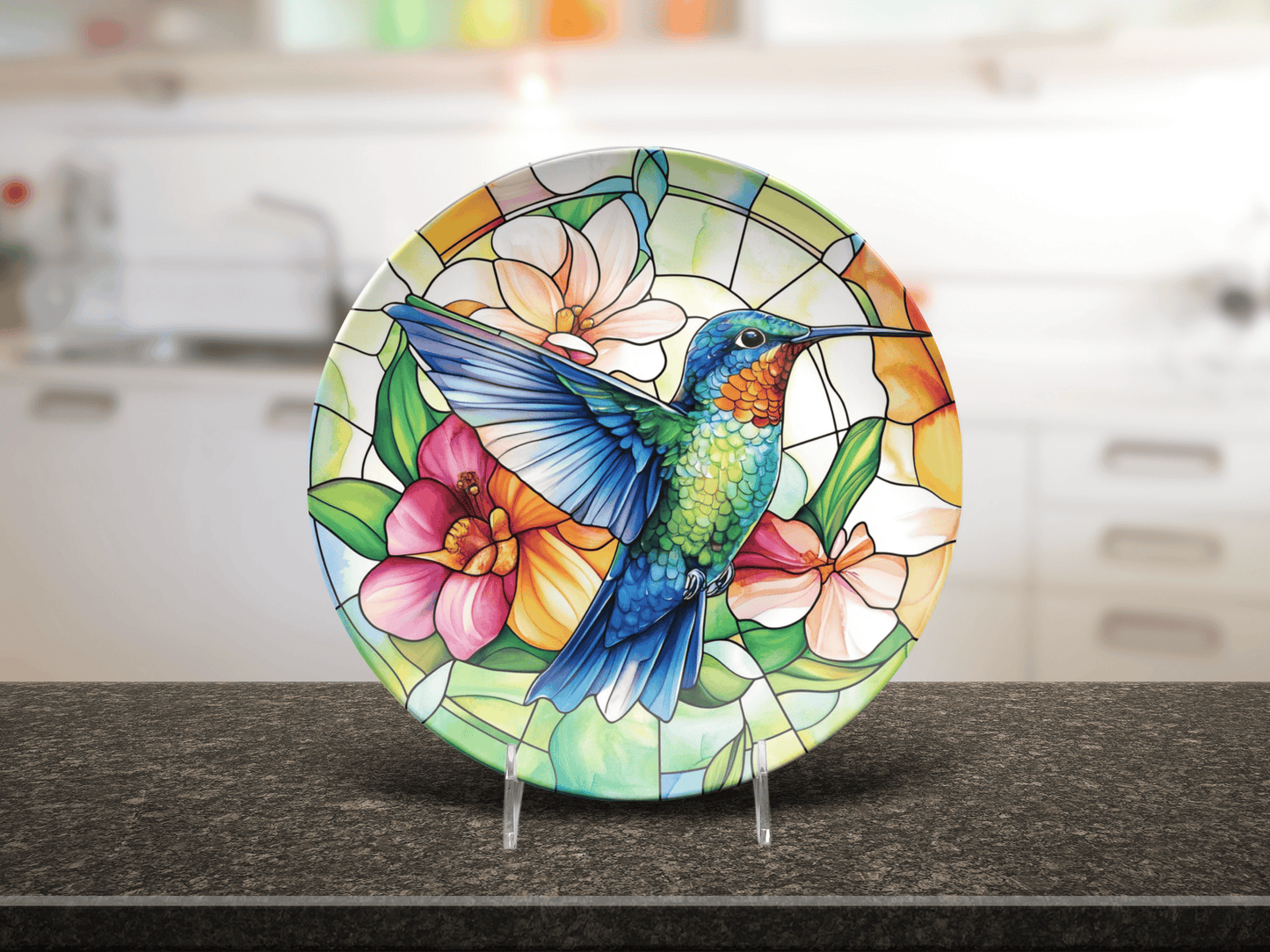 Hummingbird Party Plates – Faux Stained Glass 10 Inch Durable Dinnerware Set
