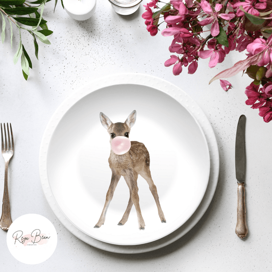 Woodland Animals Housewarming Party Plates Gift, Deer Fox Hedgehog Oppossum Plate Set, Quirky Gift Animals Blowing Bubblegum Dishes