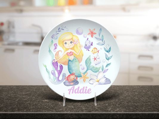 Custom Kids Birthday Plate Mermaid Dinnerware Set for Girl, Personalized Silverware Placemat, Under The Sea Theme
