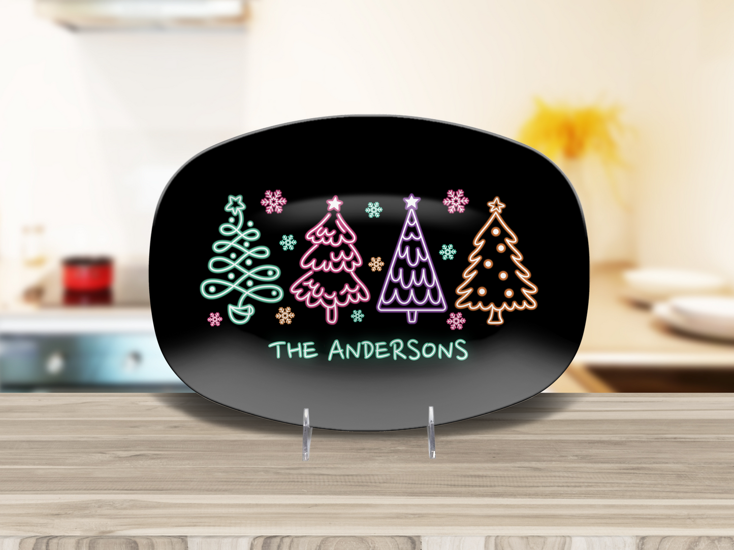 Custom Neon Christmas Tree Platter Unbreakable BPA-Free, 10 x 14"