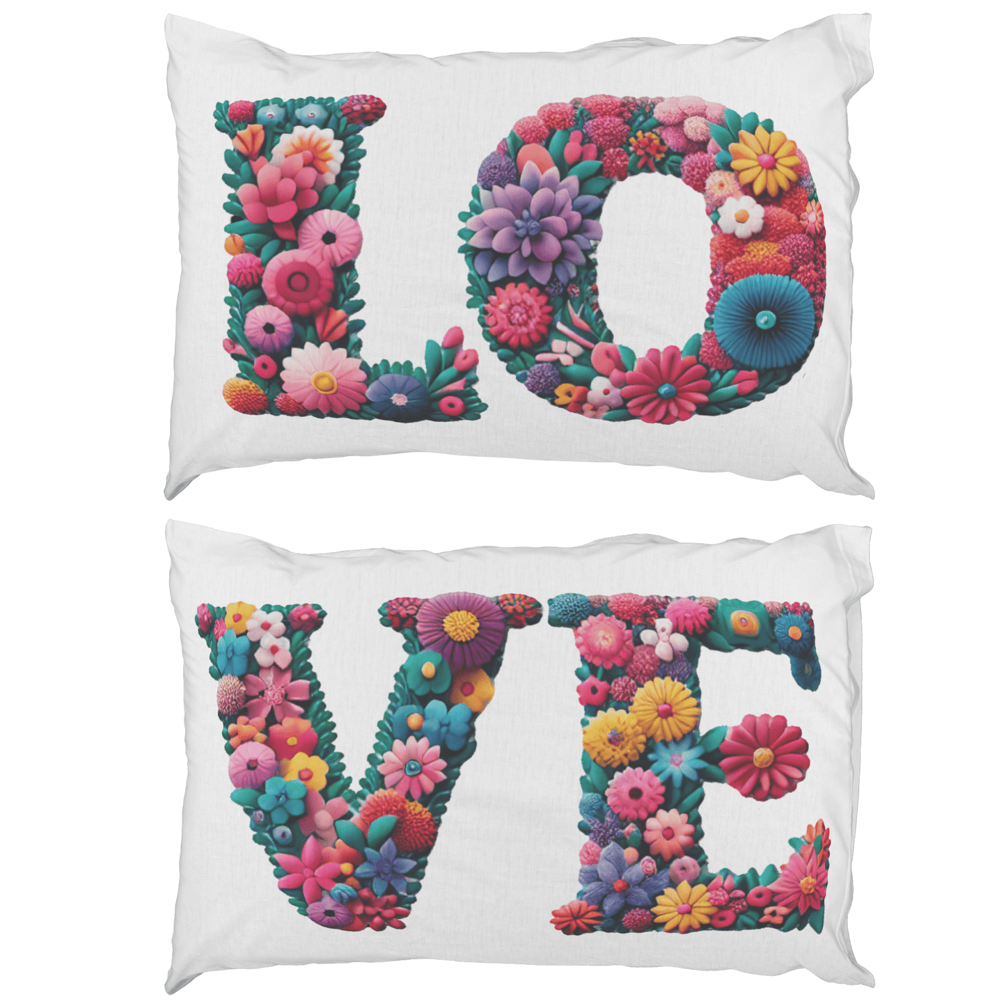 Couple Pillowcases Colorful Floral Love Newlywed Gift Set, His and Hers Matching Set of 2 Pillowcases Housewarming Wedding Bridal Shower Gift