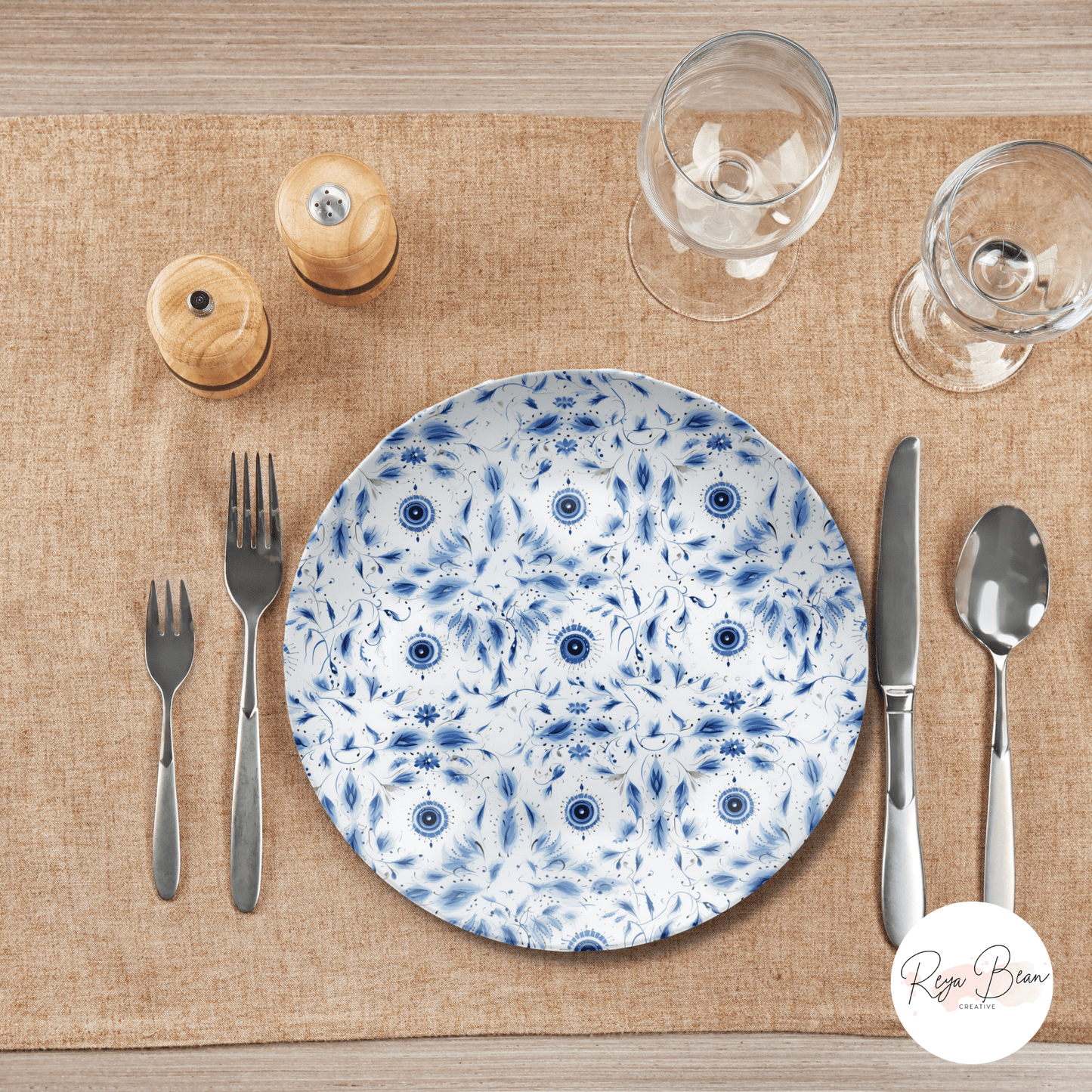 Evil Eye Housewarming Party Plates Gift, Blue White Eyeballs Unbreakable Set of 8 Plates, Quirky Hostess Gift Made in the USA Dinnerware,