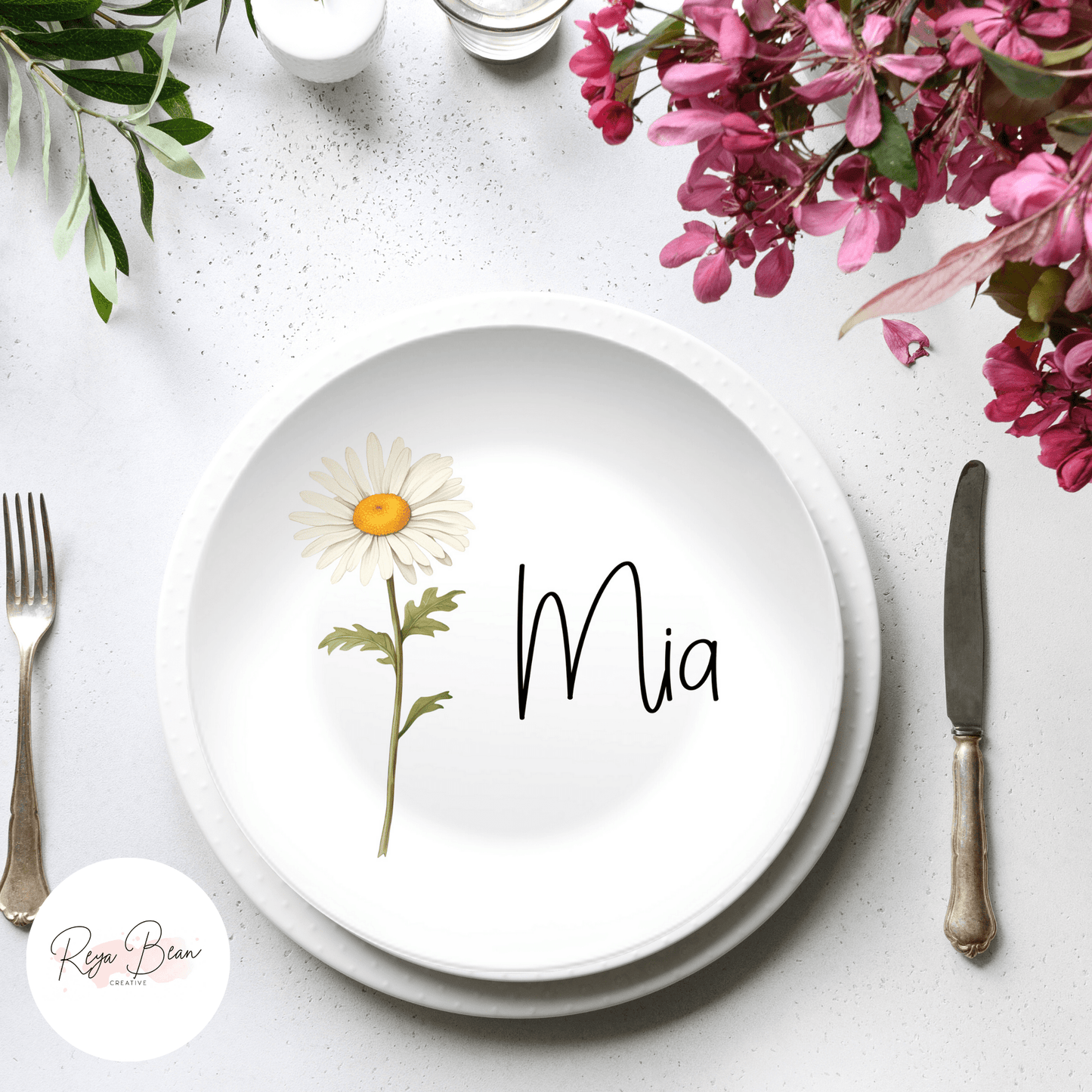 Custom Birth Month Flower Party Plates Gift for Mom, Single Flower Personalized Name Housewarming Gift Set, Mom Birthday Idea Kids Names