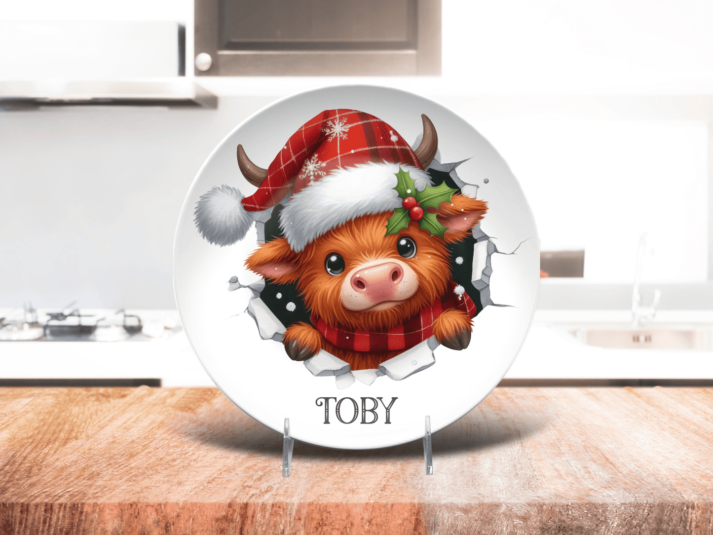 Highland Cow Christmas Plates, Unbreakable DecoPlate Dinnerware Set of 8 Cow Lover Design Xmas Dishes, Farmhouse Holiday Cow Dining Set Gift