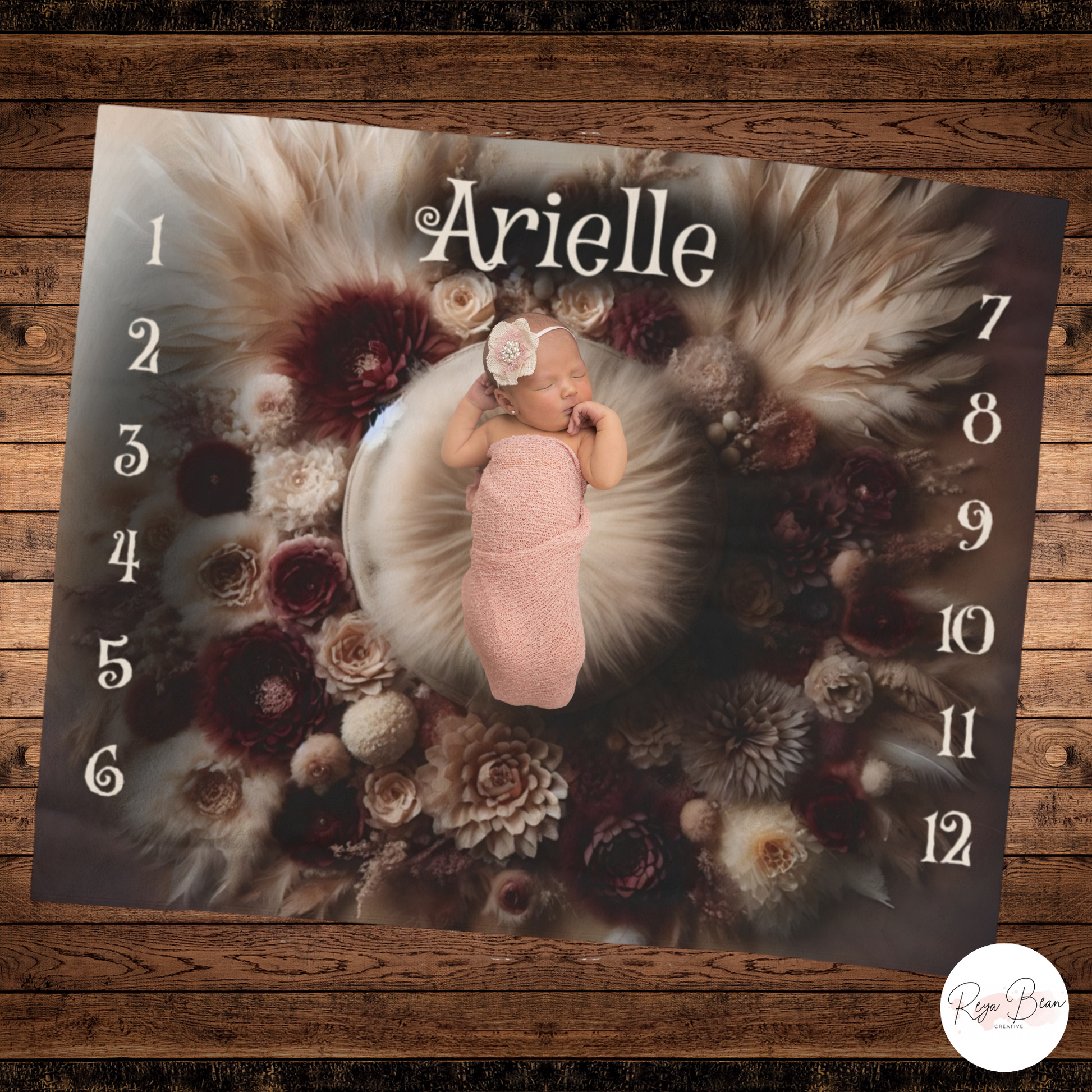 Custom Fairycore Boho Baby Milestone Blanket First Year Angel Wings, Muted Floral Velveteen Newborn Blanket Girl, Unique Baby Name Monthly Photo