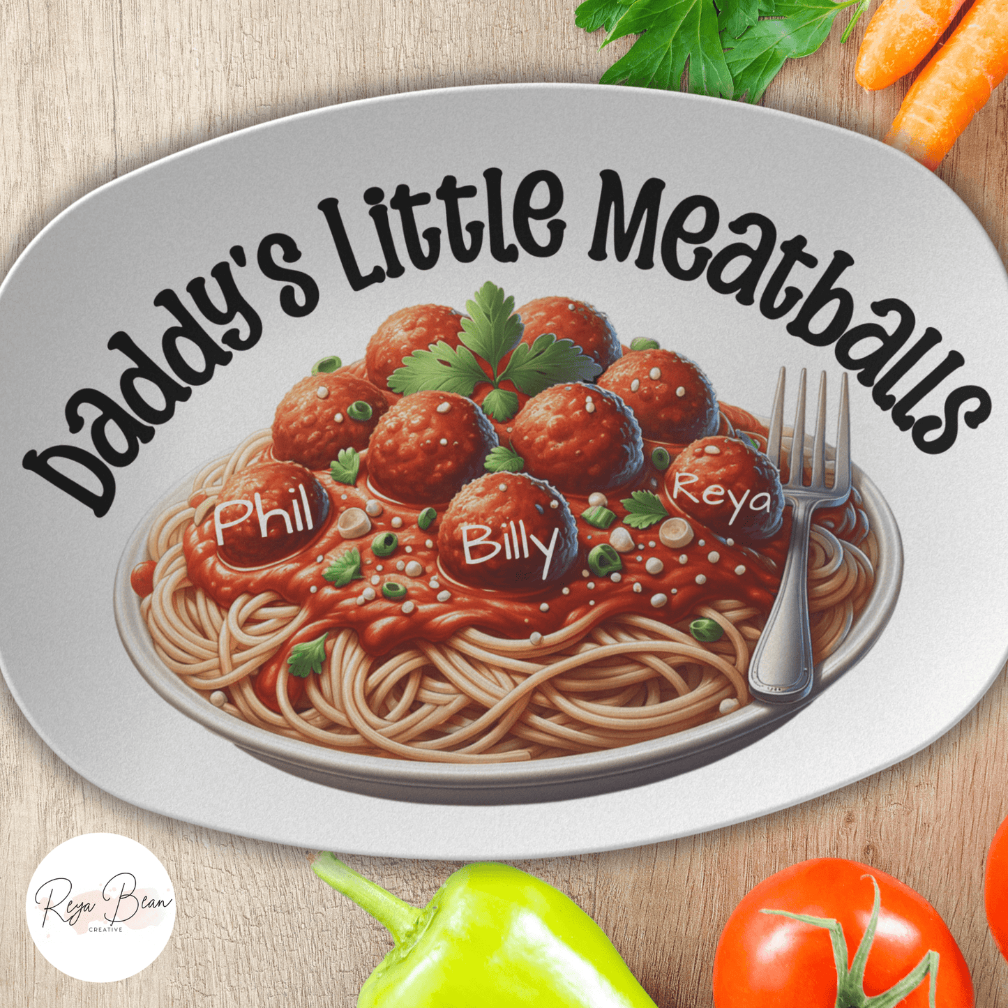 Custom Father's Day Platter Gift for Dad, Daddy's Little Meatballs Personalized Kids' Names Pasta Serving Tray, Custom Spaghetti Plate