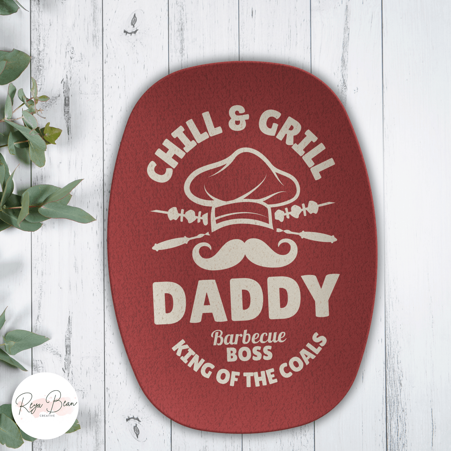 Custom Father's Day Platter Gift for Dad, Chill and Grill Daddy Barbecue Boss King of the Coals Serving Tray, Dad's Grilling Plate