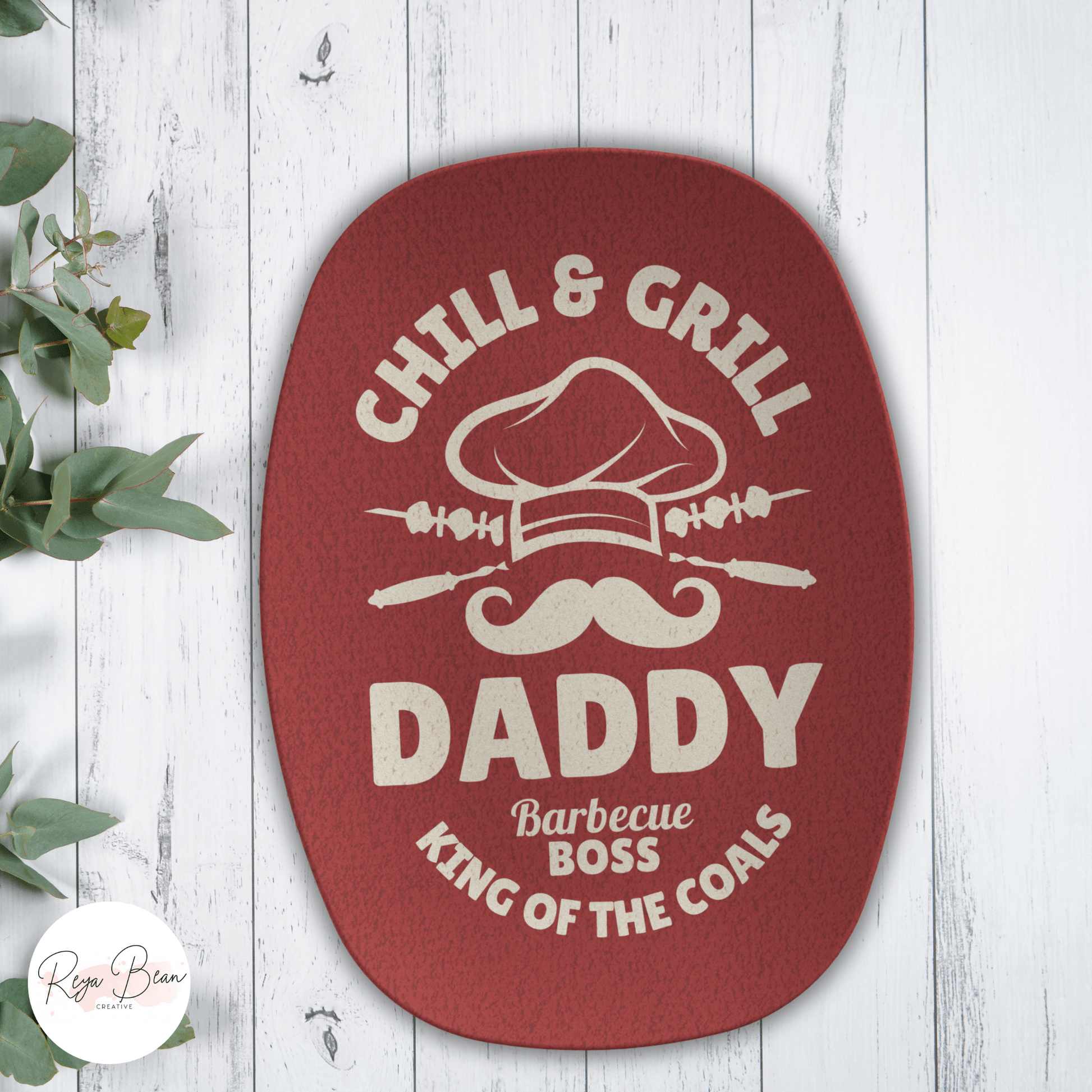 Custom Father's Day Platter Gift for Dad, Chill and Grill Daddy Barbecue Boss King of the Coals Serving Tray, Dad's Grilling Plate