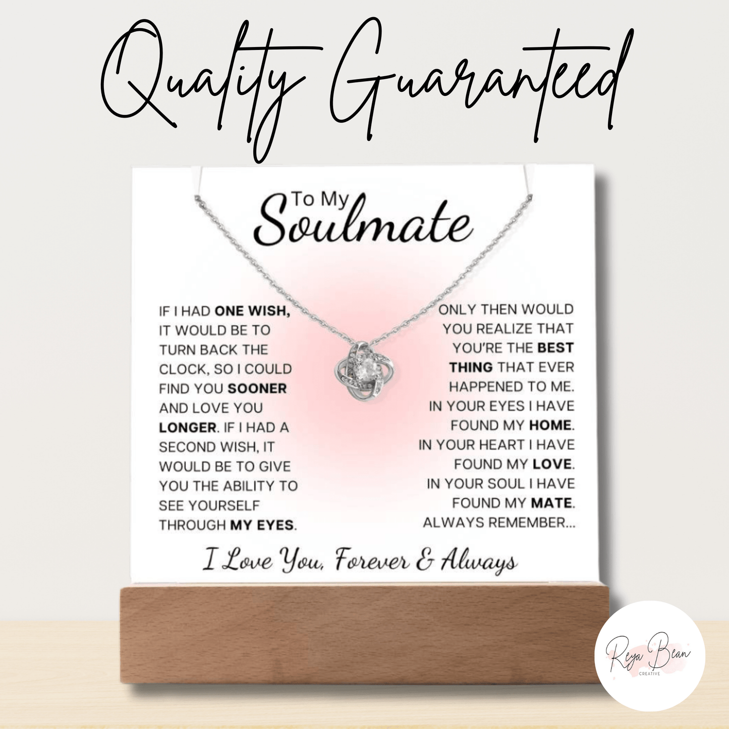 To My Soulmate Blush Glow - Acrylic Plaque and Love Knot Necklace Bundle