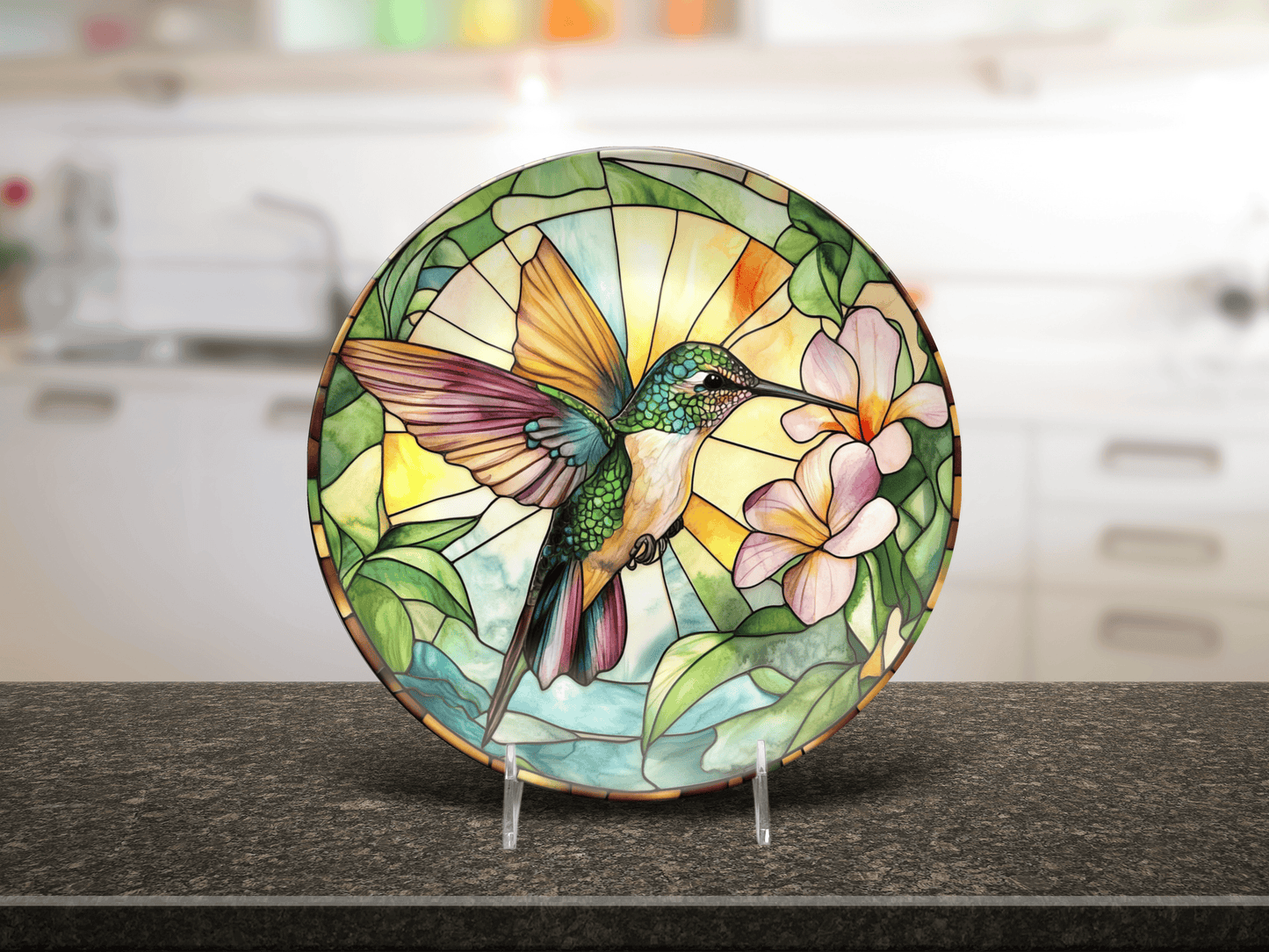 Hummingbird Party Plates – Faux Stained Glass 10 Inch Durable Dinnerware Set