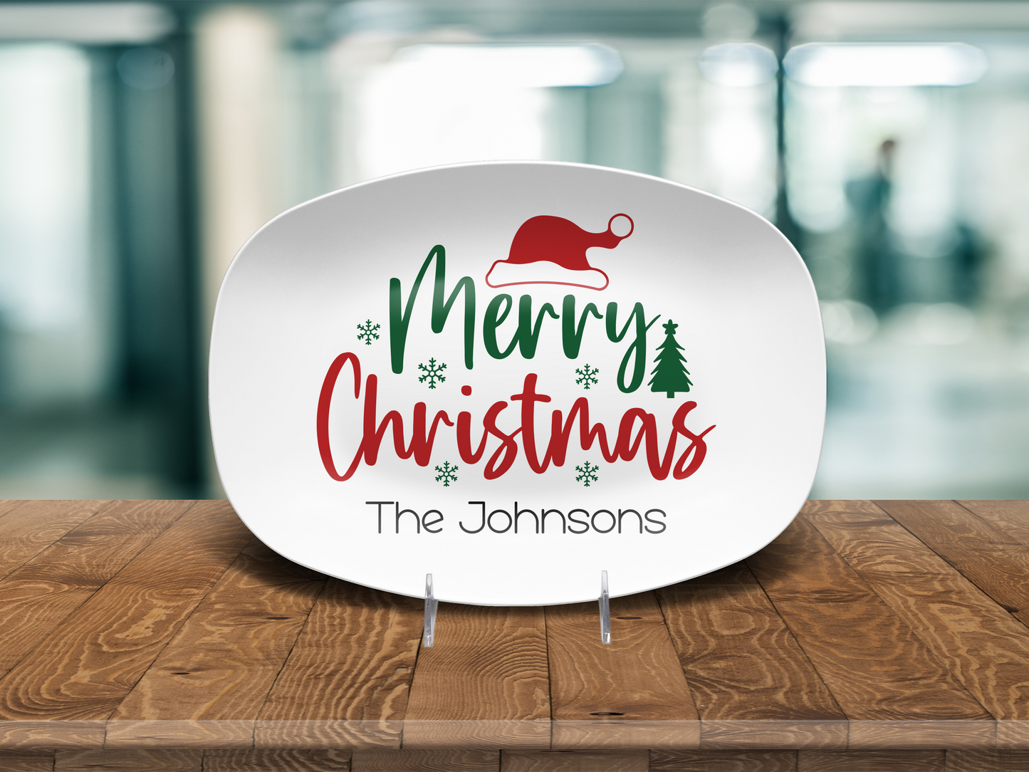 Custom Merry Christmas Platter, Unbreakable BPA-Free 10 x 14"